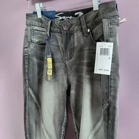 NWT Seven7 Washed Gray Mid Rise Luxury Skin Fit Legging Moto Skinny Jeans - Picture 5 of 16